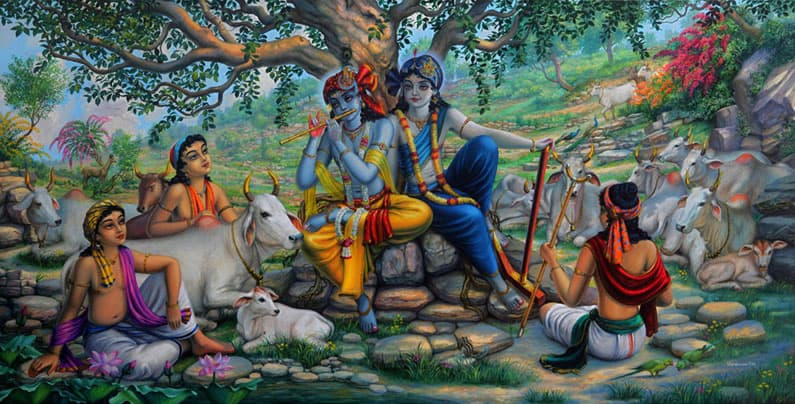 Krishna and Balaram on the top of Govardhan hill
