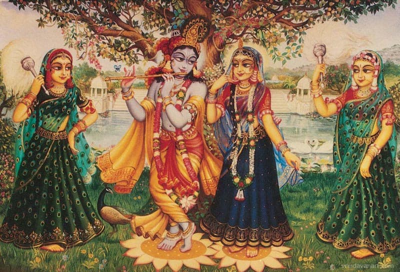 Radha Krishna and Sakhis on Radha Kund