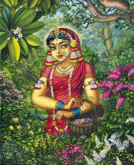 Radharani picking flowers