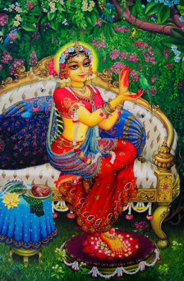 Radharani with parrot